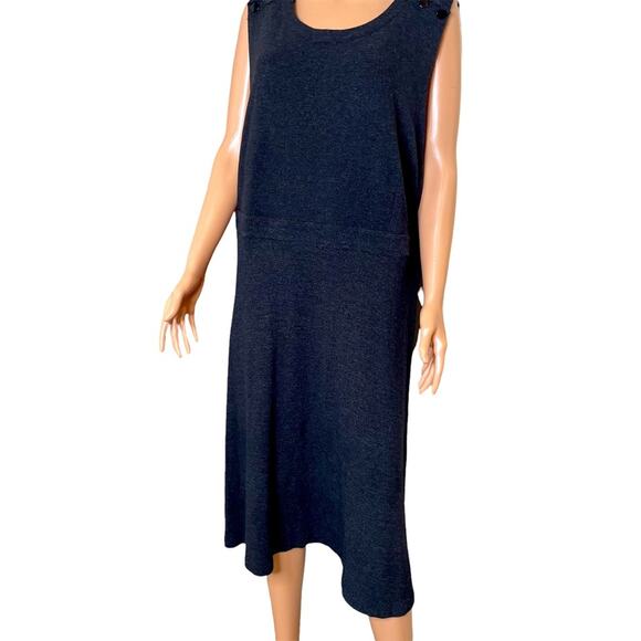 LOFT dress Plus SZ 26 black sleeveless knee length ponte knit button shoulder - Picture 1 of 10